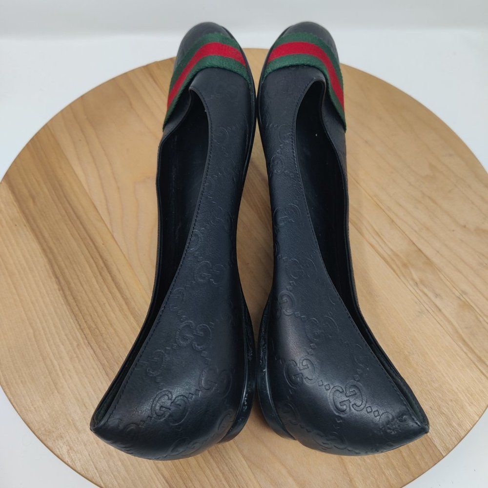 GUCCI ❤️💚 Guccissima Leather Web Stripe Ballet Flats Womens Size9.5 Blk 253315 - Picture 8 of 15